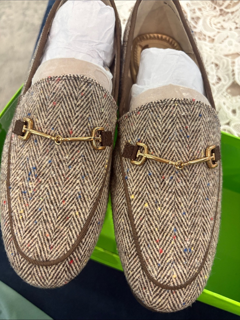 Sam Edelman Tweed Loafers with Gold Bit